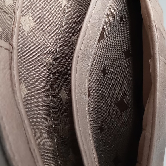 Fossil-Sydney -Striped Patchwork Clutch/Wallet /Fold-over Flap-Tan Taupe Leather - Picture 7 of 14